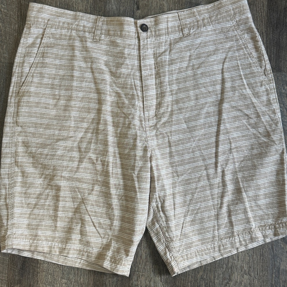 Jack O’Neill Men’s Cotton Linen Blend Khaki Tan White Striped Shorts Size 38